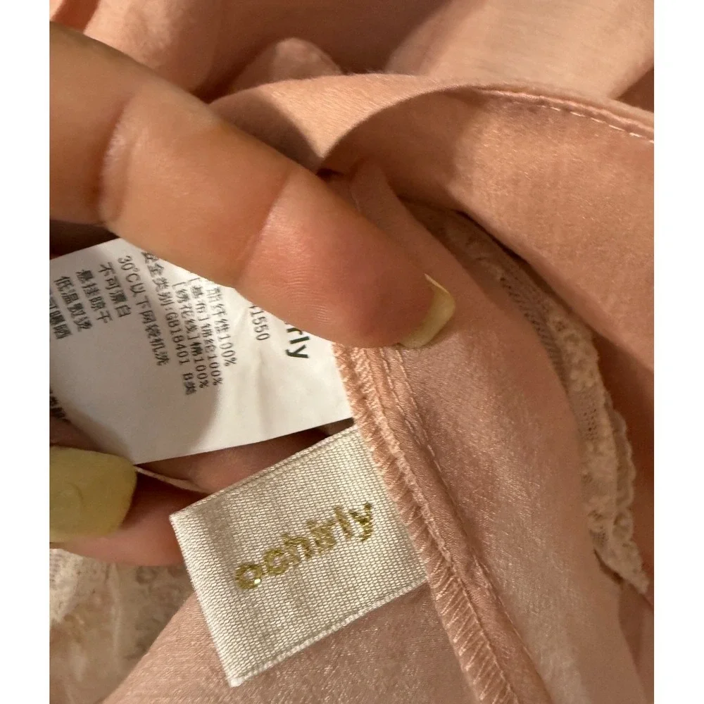 Ochirly Peach Sheer Lace Trim Blazer 3/4 Sleeve Single Button Jacket Small‎